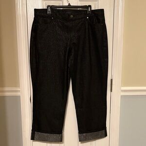 WHBM NWT Black Shimmer Mid Rise Straight Ankle Pants